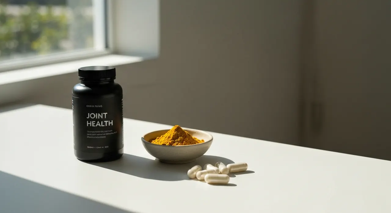 California Gold Nutrition グルコサミン コンドロイチン MSM ターメリック ボスウェリア 配合サプリのボトルと原材料イメージ