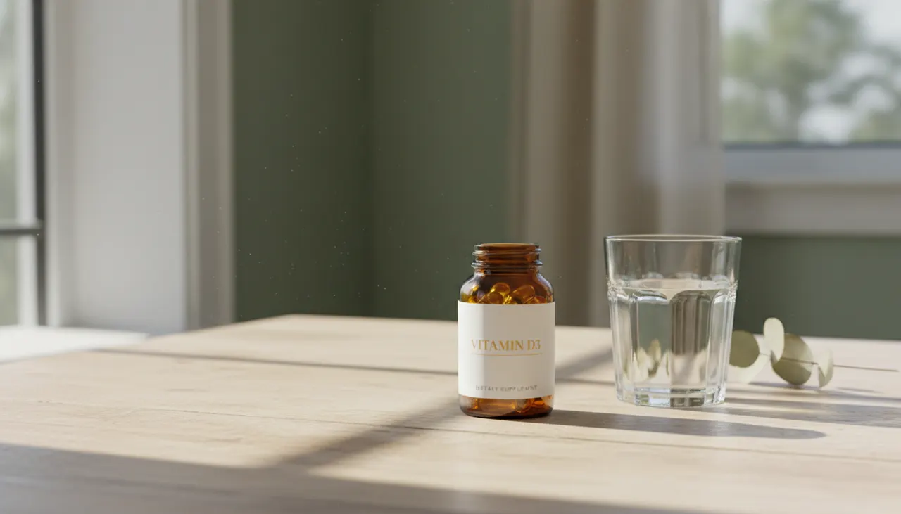Life Extension ビタミンD3 1,000 IUのソフトジェルボトルと、窓から差し込む自然光。iHerbで人気のビタミンDサプリを編集部がレビュー。