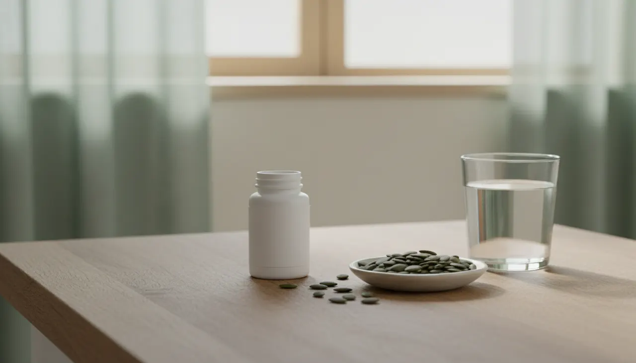 Nature's Way 亜鉛キレート30mgのボトルとかぼちゃの種、水のグラス。iHerbで人気の亜鉛サプリレビュー記事のアイキャッチ