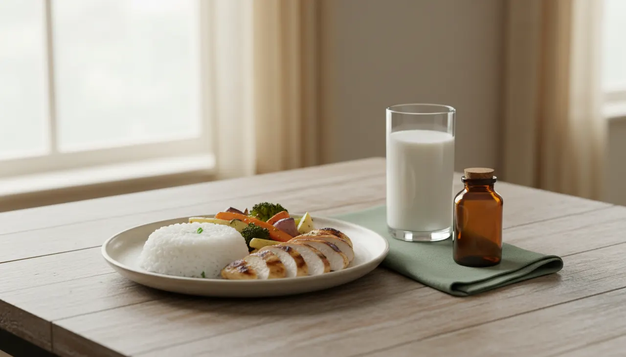 体重を増やしたい方向けに、食事と栄養成分を並べた食卓のイメージ