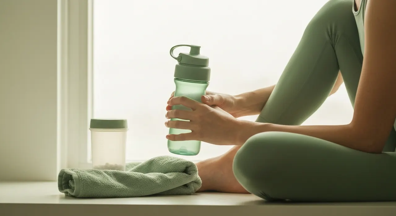 トレーニング後に水を飲む男性。運動後のリカバリーとマグネシウムの関係をテーマにしたイメージ。