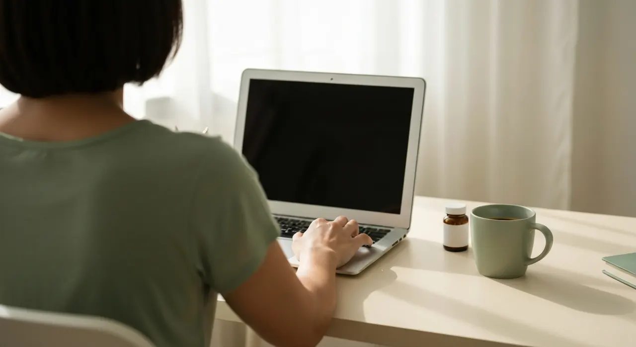 デスクで仕事中に疲れた表情をする30代男性。集中力の低下とストレスを表すイメージ