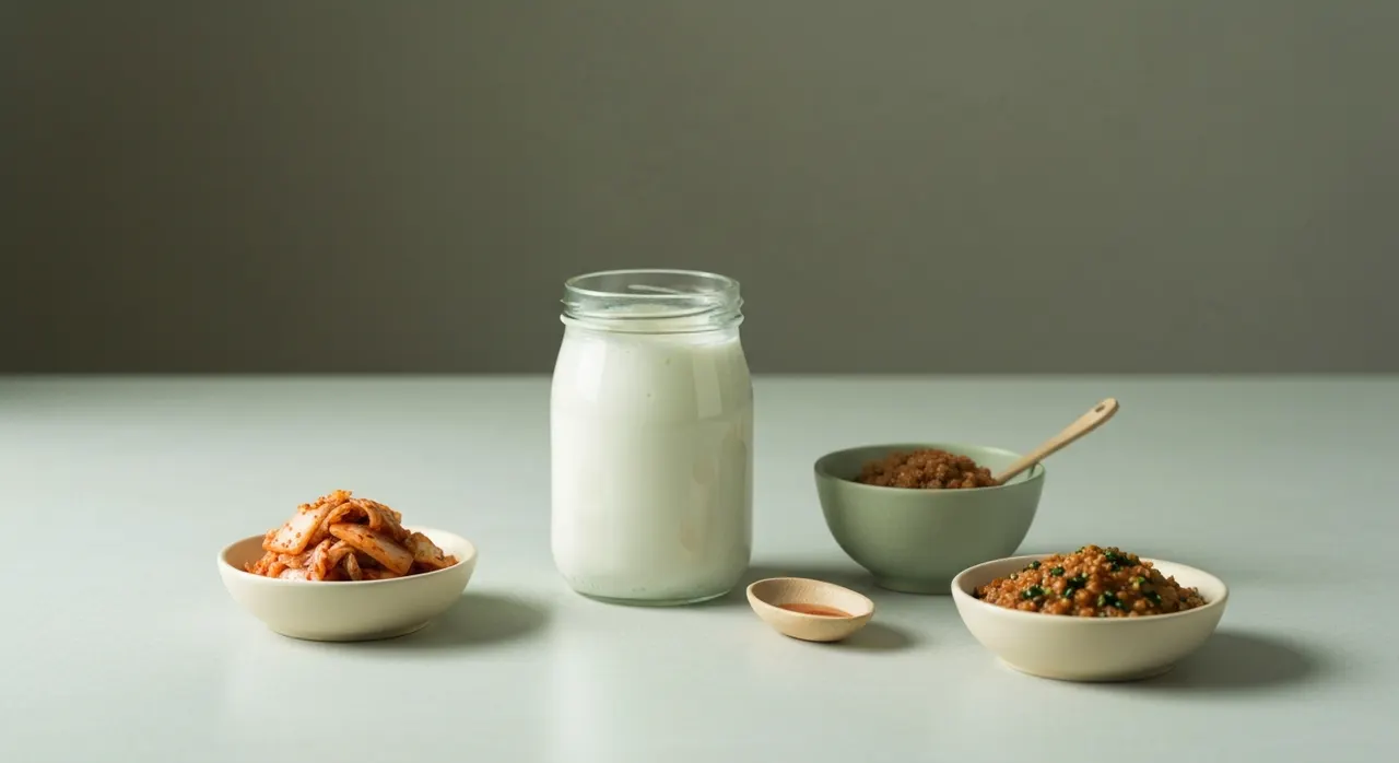 プロバイオティクスと発酵食品:ヨーグルトや味噌など菌叢ケアに関わる食品のイメージ