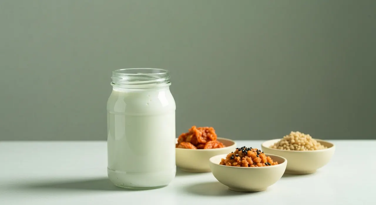 ヨーグルトや発酵食品のイメージ。プロバイオティクスを含む食材と腸活の関係を表す。