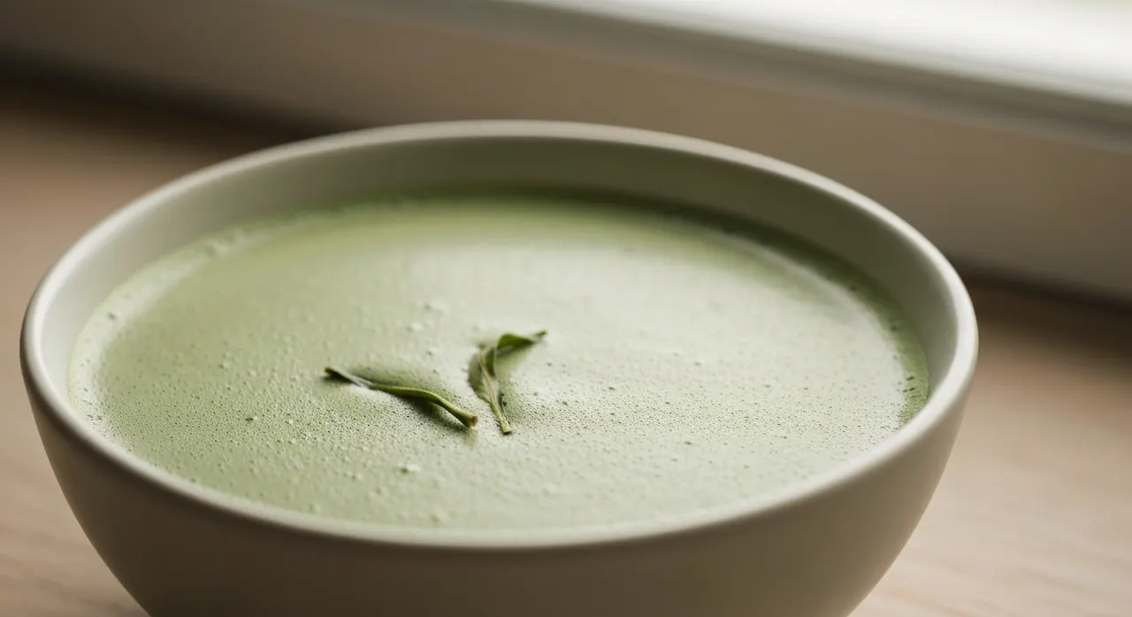 L-テアニンを含む緑茶のカップと茶葉。リラックスとストレスケアのイメージ
