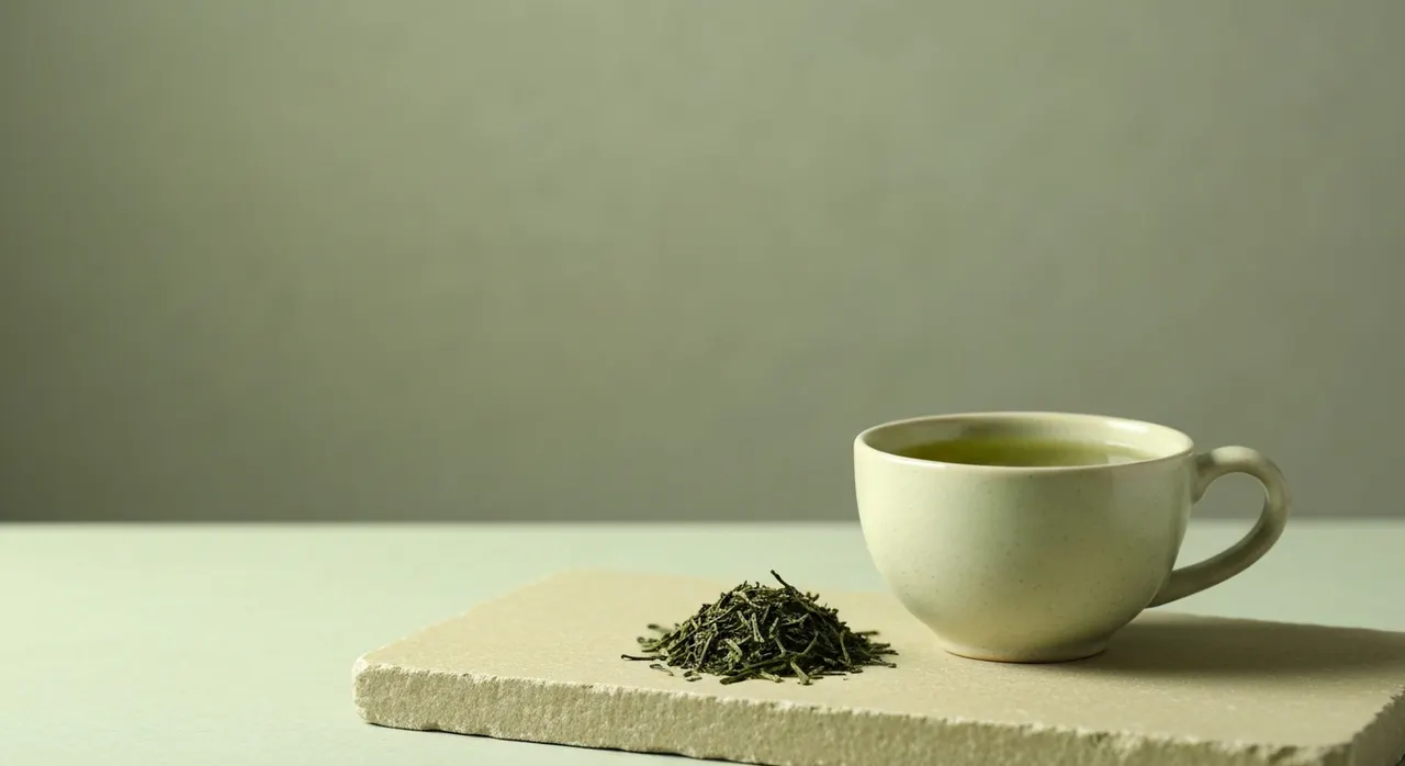 緑茶と鉄分食材の距離感を示すイメージ。お茶と食事のタイミングを考えるシーン