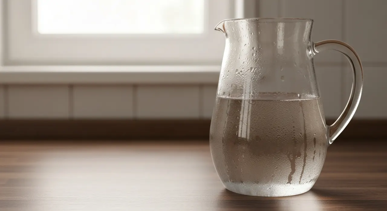 グラスに水を注ぐシーン。お酒と一緒に水を飲む習慣のイメージ。