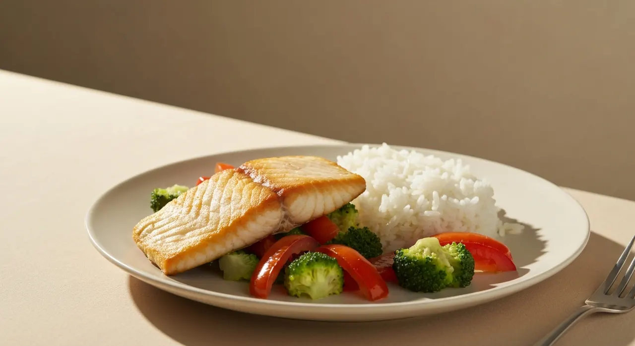 妊娠初期の食事で鉄分を意識するイメージ。バランスの良い食事と水のある食卓