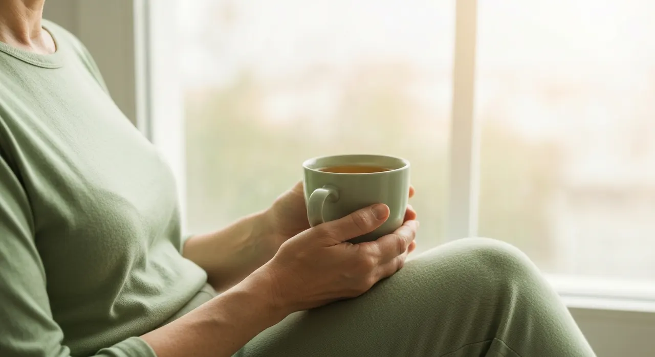 更年期のゆらぎとオメガ3の研究を示すイメージ。50代女性のセルフケアのシーン