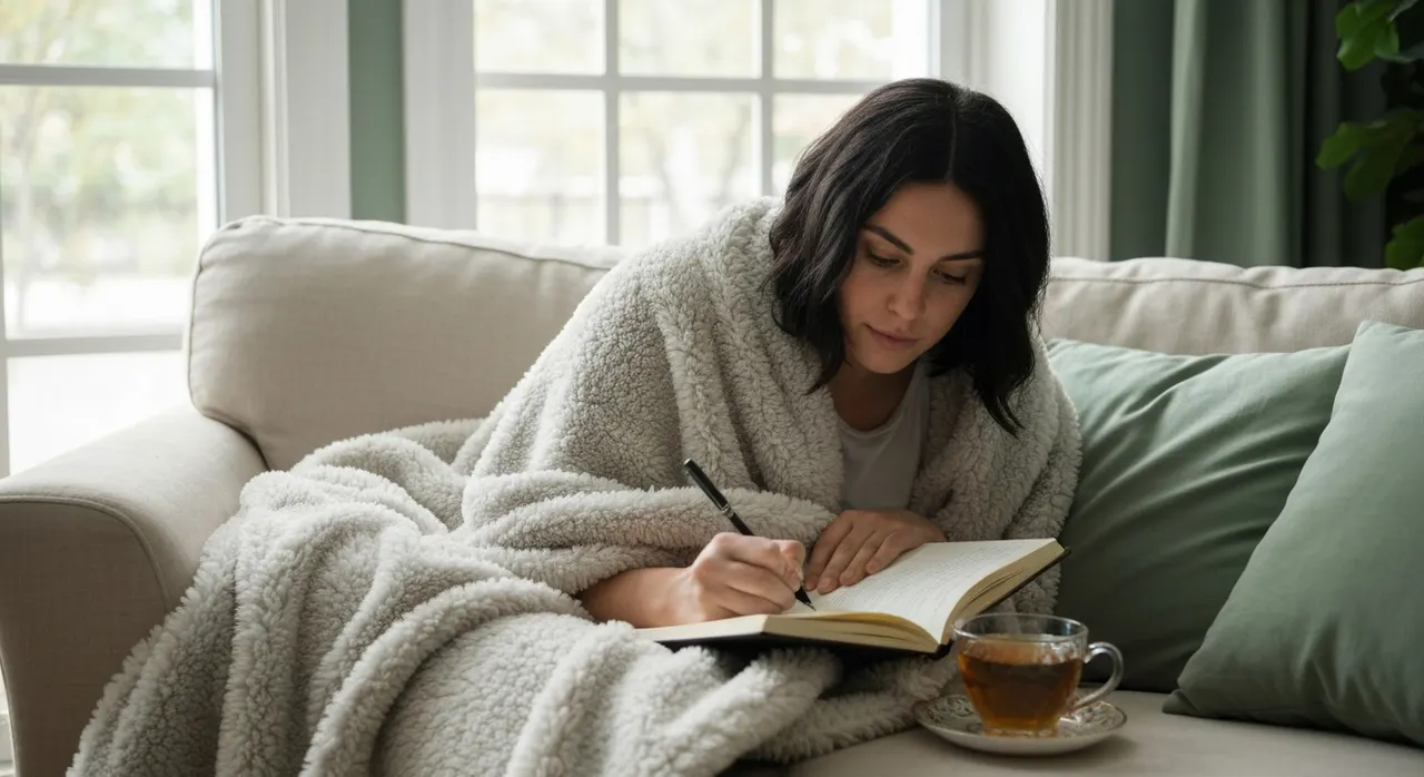 ホスファチジルセリンとストレス・気分の関係をイメージした、穏やかな光の差し込む部屋でリラックスする人物の様子