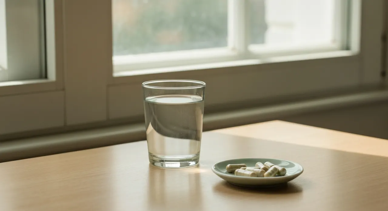 朝食とともにアスタキサンチンサプリを飲む朝の習慣イメージ
