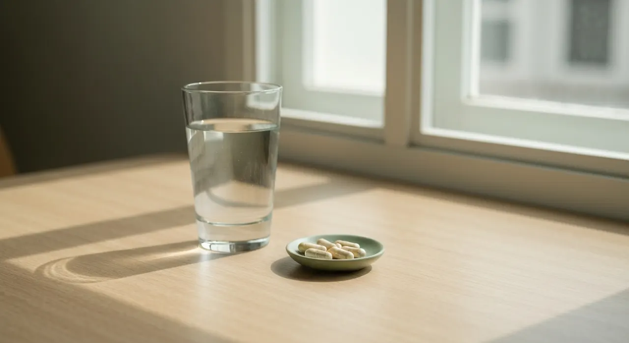 朝の習慣として水を飲む女性のイメージ。弛緩性便秘の生活習慣アドバイスのセクションに合わせた画像。