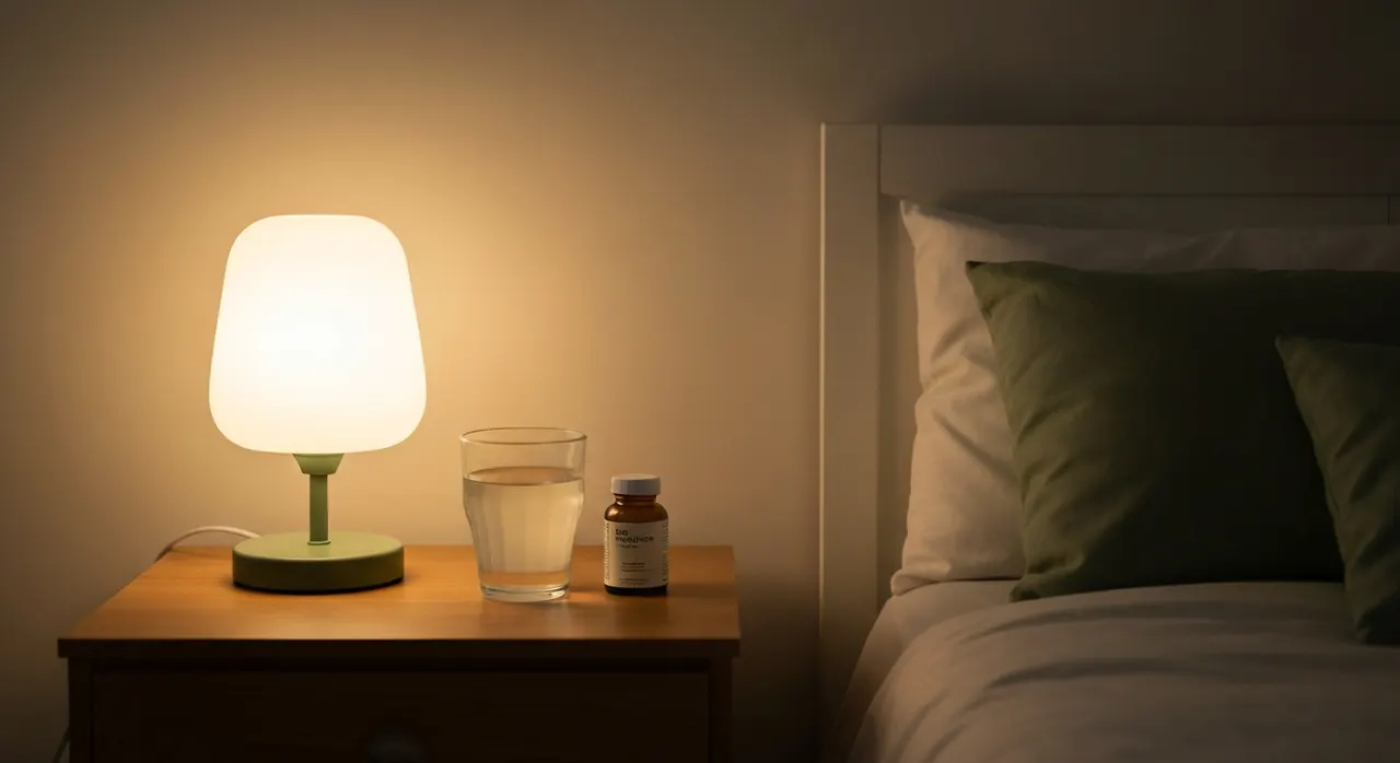 暗い部屋でベッドに横たわる人のシルエット。マグネシウムと睡眠の質・運動後リカバリーのイメージ。
