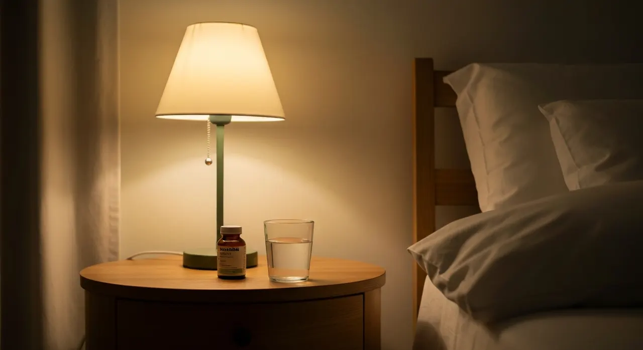 暗い部屋でベッドに横たわる人のシルエット。マグネシウムと睡眠の質・運動後リカバリーのイメージ。