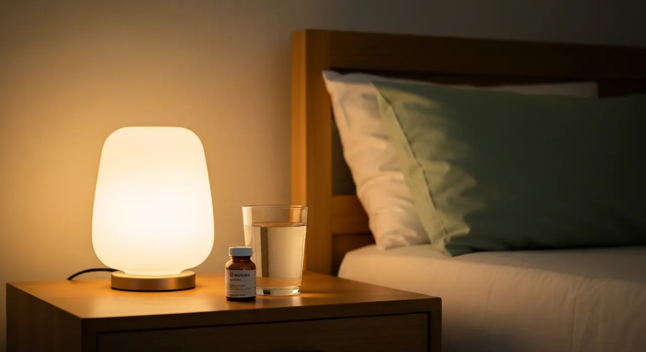 暗い部屋でベッドに横たわる人のシルエット。マグネシウムと睡眠の質・運動後リカバリーのイメージ。