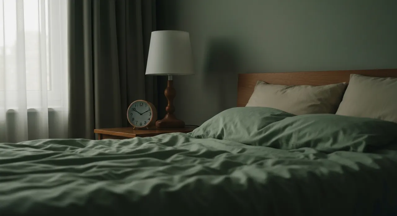 眠れない夜に布団の中で天井を見つめている人のイメージ。睡眠の質と栄養素の関係を考えるシーン