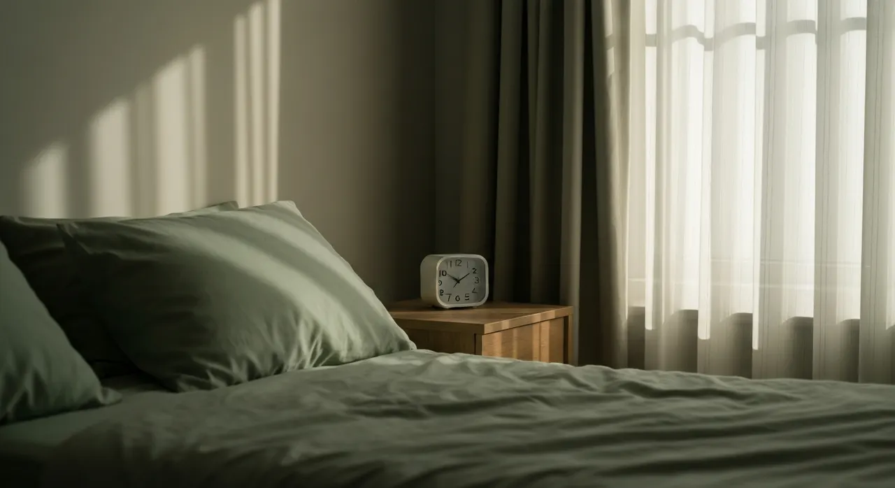 眠れない夜、暗い部屋でベッドに横になる人のシルエットとマグネシウム不足のイメージ