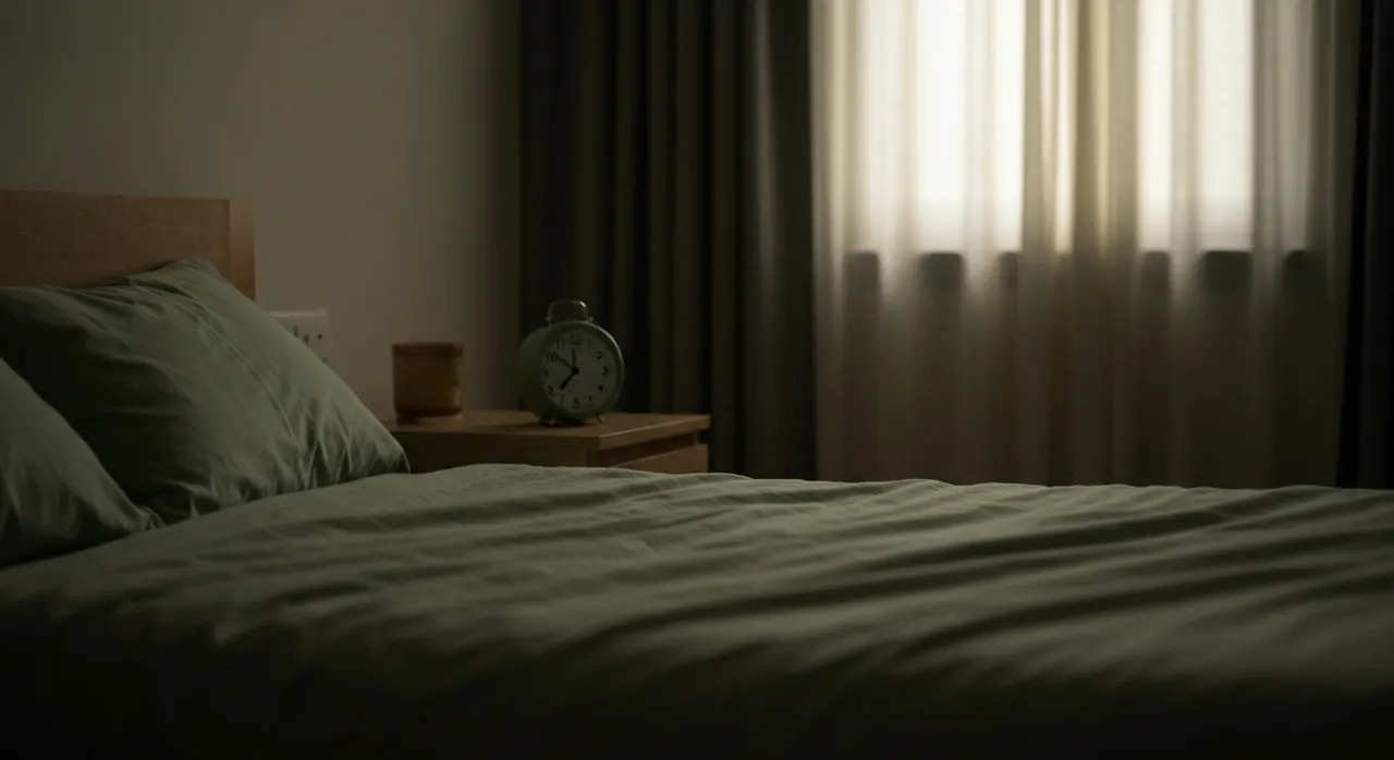 夜中に目が覚めてしまい眠れない様子のイメージ。中途覚醒に悩む方へのグリシン情報