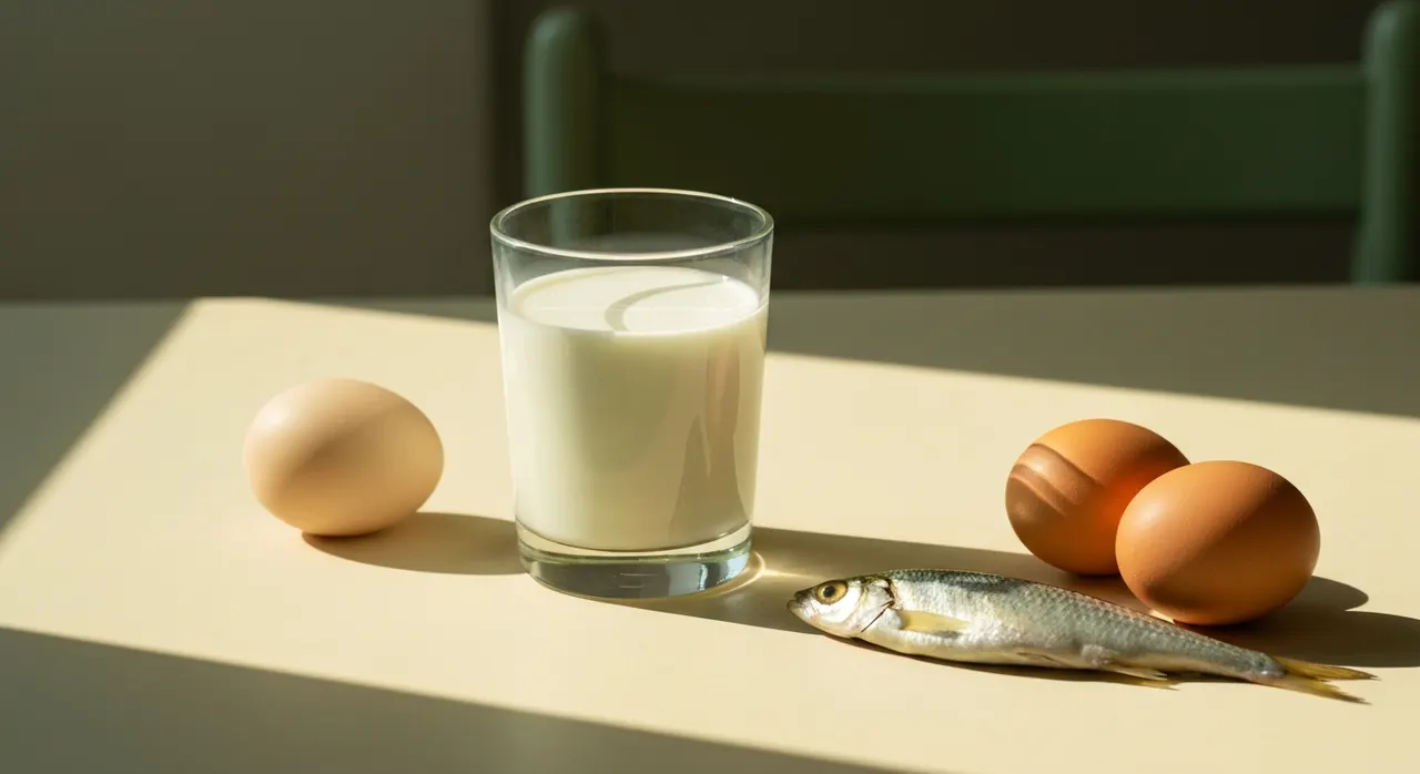 日光を浴びながら外を散歩するシーン。ビタミンD3は日光を浴びることで皮膚でも作られる。