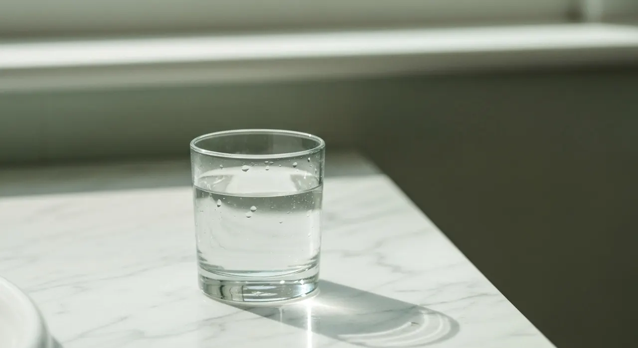 サプリを飲むための水を一杯用意するイメージ